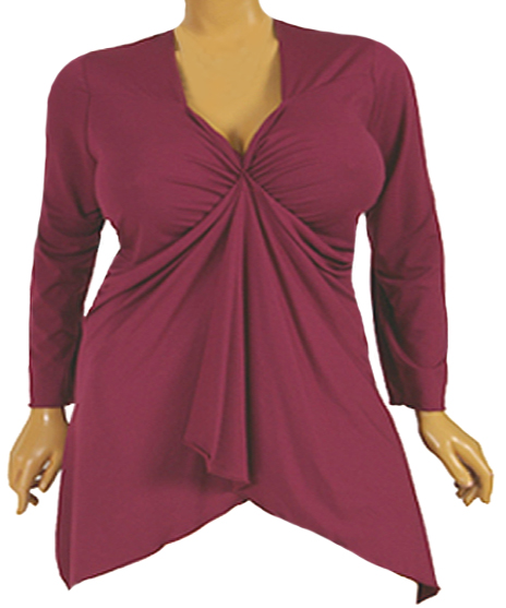 Burgandy Red Center Gathered Pixie Hem Plus Size Top Burgandy Red Center Gathered Pixie Hem Plus Size Top