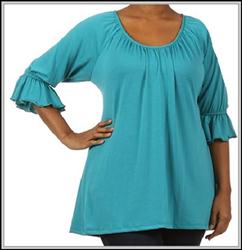 Teal Scoop Neck Bell Sleeve Tunic Top