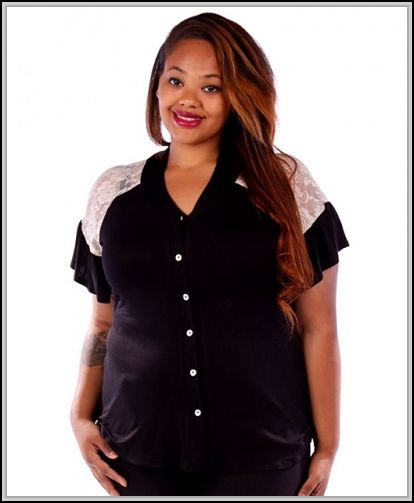 Midnight Black LACE SHOULDERS Button-Up Shirt