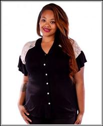 Midnight Black LACE SHOULDERS Button-Up Shirt