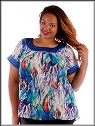 Exotic Feather in Cobalt Blue Scoop Neck Shirt