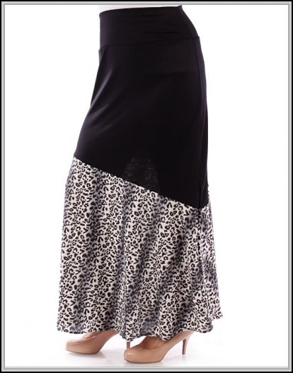 Black -n- Grey Leopard Fold-Over Waist Maxi Skirt