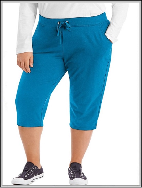 Cerulean Blue JMS French Terry Capris with Slash Pockets