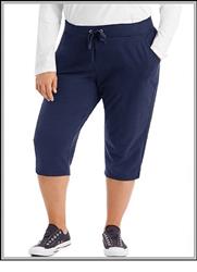 Navy Blue JMS French Terry Capris with Slash Po...