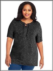 Black Space Dyed JMS Lace-Up Tunic Top