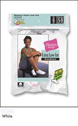Socks - Hanes Her Way Extra LoCut White Cushion Comfort in Sizes 5-9 (6 Pair) 