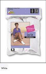 Socks - Hanes Her Way White LoCut Cushion Comfort in Sizes 5-9 (6-Pairs) 