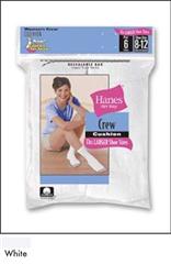 Socks - Hanes Her Way White Cotton Cushion Crew in Larger Sizes 8-12 (6-Pairs)