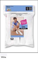 Socks - Hanes Her Way White Cotton Cushion Crew in Sizes 5-9 (6-Pairs)